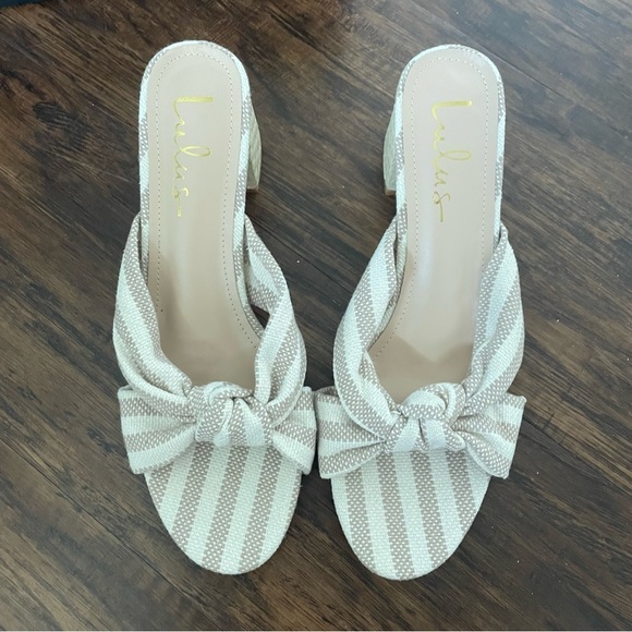 NWT - Kent Nude and White Striped Knotted High Heel Slide Sandals - Picture 7 of 7